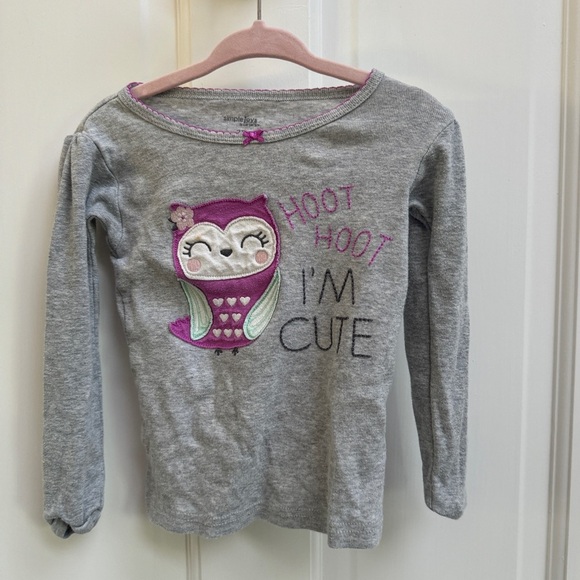 Carter’s 2T Girls Hoot Hoot I’m Cute Gray Owl Long Sleeve Pajama Top - Picture 1 of 6